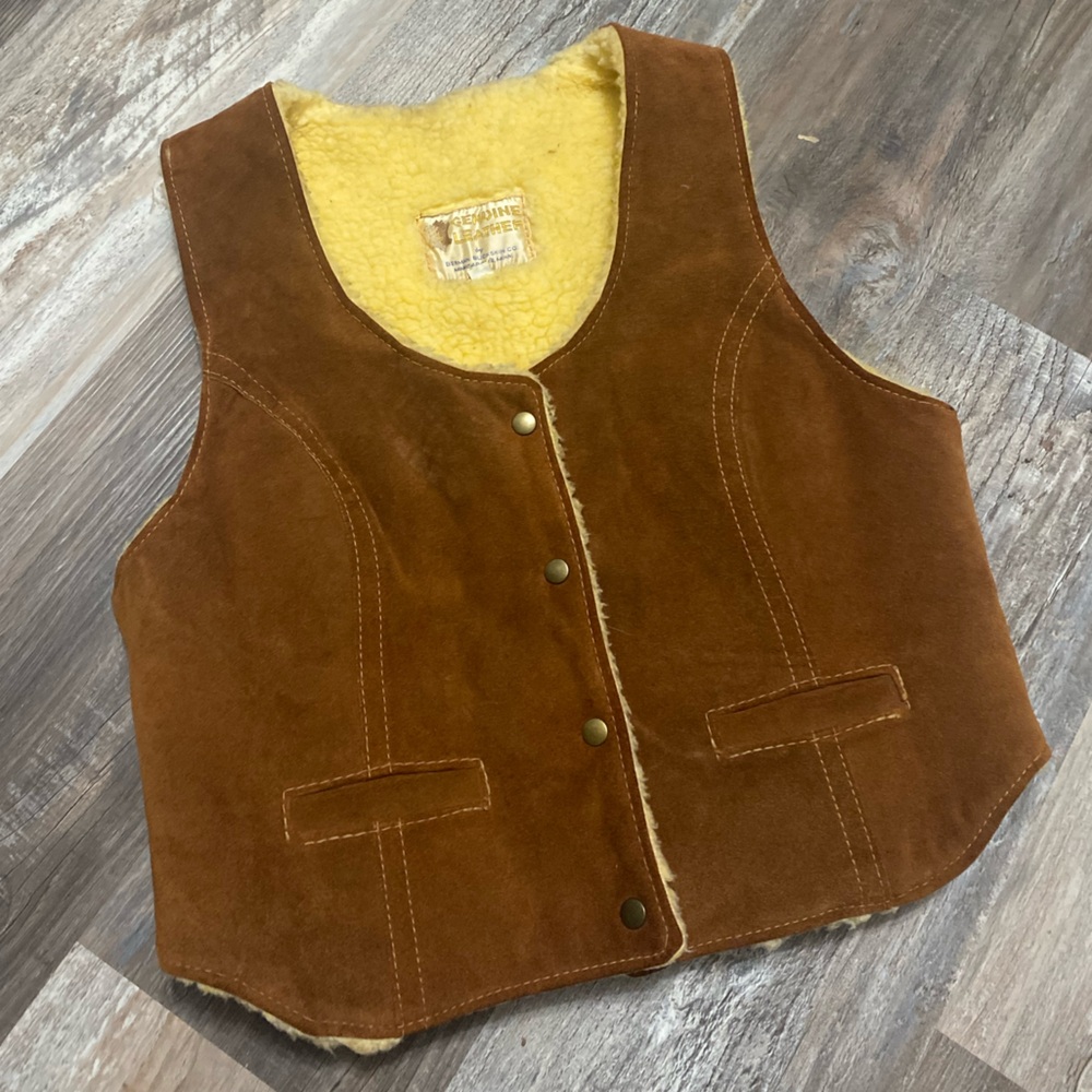 Vintage suede leather fur lined 60s vest